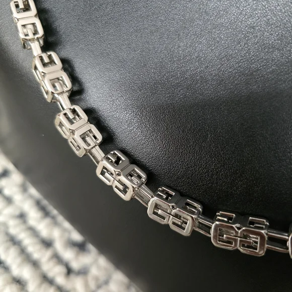 🌟 Givenchy Black Cut Out Moon Shoulder Bag with Silver Chain, authentic